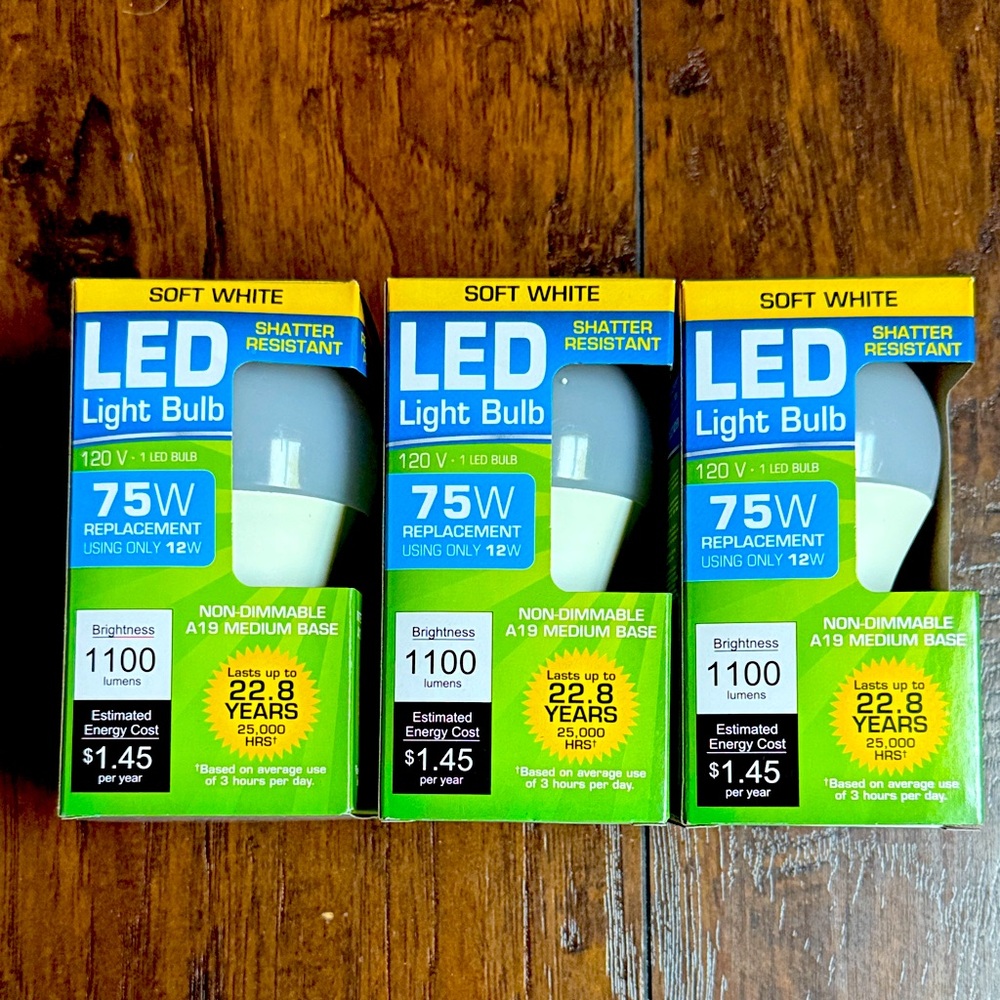 Soft White LED Light Bulbs 75W Equivalent - 3 pack